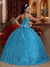 Spaghetti Straps Dodger Blue Sequin Fabric Pretty Sweet 16 Dress