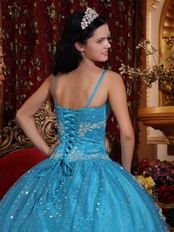 Spaghetti Straps Dodger Blue Sequin Fabric Pretty Sweet 16 Dress