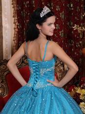 Spaghetti Straps Dodger Blue Sequin Fabric Pretty Sweet 16 Dress