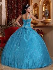 Spaghetti Straps Dodger Blue Sequin Fabric Pretty Sweet 16 Dress