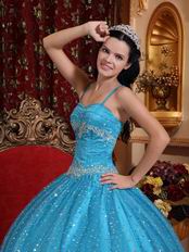 Spaghetti Straps Dodger Blue Sequin Fabric Pretty Sweet 16 Dress