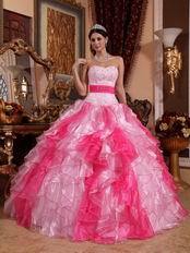 Pink and Hot Pink Ruffles Skirt Contrast Color Quinceanera Dress