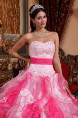 Pink and Hot Pink Ruffles Skirt Contrast Color Quinceanera Dress