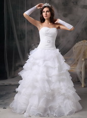 Fashionable Sweetheart Pure White Ruffles Wedding Gown Low Price