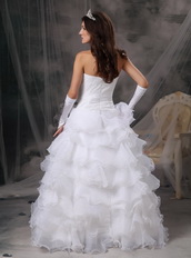 Fashionable Sweetheart Pure White Ruffles Wedding Gown Low Price