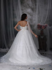 One Shoulder Watteau Train Maternity Wedding Dress By Net Low Price