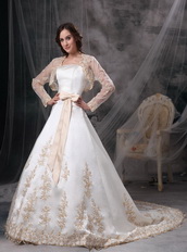 Strapless Ivory Wedding Dress And Jacket With Golden Embriodery Low Price