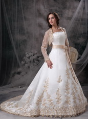 Strapless Ivory Wedding Dress And Jacket With Golden Embriodery Low Price