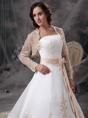 Strapless Ivory Wedding Dress And Jacket With Golden Embriodery Low Price