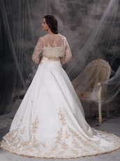 Strapless Ivory Wedding Dress And Jacket With Golden Embriodery Low Price