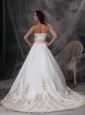 Strapless Ivory Wedding Dress And Jacket With Golden Embriodery Low Price