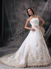 Strapless Ivory Wedding Dress And Jacket With Golden Embriodery Low Price