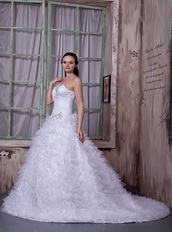 Fashionable One Shoulder Wedding Dress With Ruffled Puffy Long Skirt Low Price