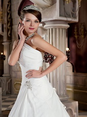 One Shoulder A-line Floor Length Wedding Dress For Bride Wear Low Price