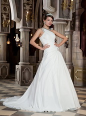 One Shoulder A-line Floor Length Wedding Dress For Bride Wear Low Price