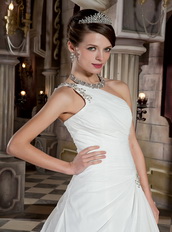 One Shoulder A-line Floor Length Wedding Dress For Bride Wear Low Price