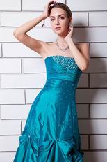 Beautiful Beaded Peacock Blue Taffeta Lady Evening Gown