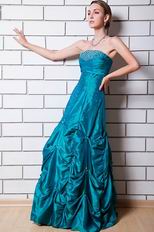 Beautiful Beaded Peacock Blue Taffeta Lady Evening Gown