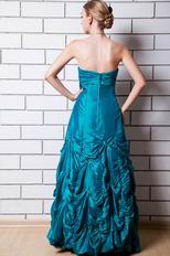 Beautiful Beaded Peacock Blue Taffeta Lady Evening Gown