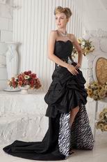 Zebra Print Asymmetrical Chapel Train Black Evening Dress