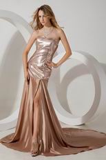 Mermaid Split Skirt Golden Evening Dress With Sequin Bodice