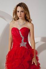 Sweeheart Red Organza High Low Ruffle Skirt Formal Dress