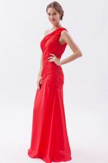 Cheap One Shoulder A-line Red Chiffon Evening Dress