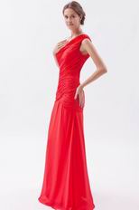 Cheap One Shoulder A-line Red Chiffon Evening Dress