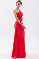 Cheap One Shoulder A-line Red Chiffon Evening Dress