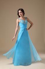 Beading Decorate Aqua Blue Evening Dress For Discount