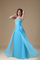 Beading Decorate Aqua Blue Evening Dress For Discount