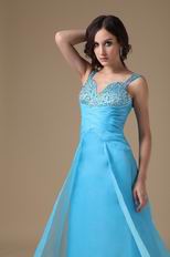 Beading Decorate Aqua Blue Evening Dress For Discount