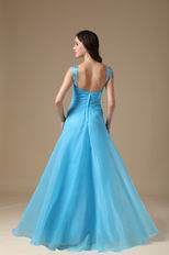 Beading Decorate Aqua Blue Evening Dress For Discount