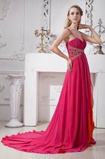 Spaghetti Straps Deep Pink And Orange Contrast Chiffon Prom Party Dress