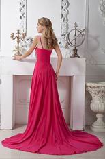 Spaghetti Straps Deep Pink And Orange Contrast Chiffon Prom Party Dress