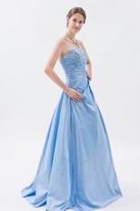 Strapless Embroidery Baby Blue Puffy Prom Dress With Appliques