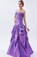 Cheap Strapless Blue Violet Taffeta Prom Dress With Embroidery