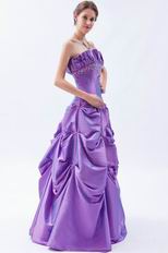 Cheap Strapless Blue Violet Taffeta Prom Dress With Embroidery