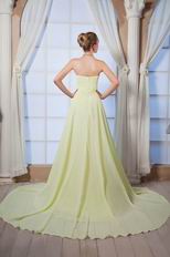 Polychrome Chapel Train Lime Yellow Green Chiffon Prom Dress