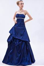 Strapless Navy Blue Taffeta Prom Ball Gown For Low Price