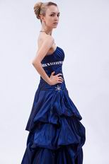 Strapless Navy Blue Taffeta Prom Ball Gown For Low Price