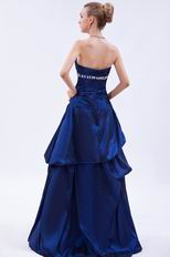 Strapless Navy Blue Taffeta Prom Ball Gown For Low Price