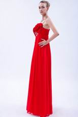 One Shoulder Rosette Decorate Scarlet Chiffon Prom Dress