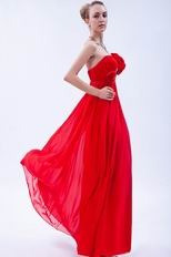 One Shoulder Rosette Decorate Scarlet Chiffon Prom Dress