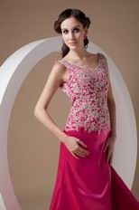 Fuchsia Appliqued Bodice Backless Prom Dress With Side Split