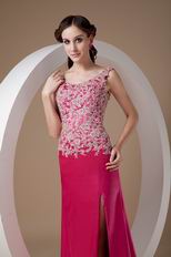 Fuchsia Appliqued Bodice Backless Prom Dress With Side Split