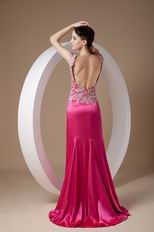 Fuchsia Appliqued Bodice Backless Prom Dress With Side Split