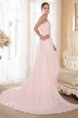 A-line Floor Length Pink Chiffon Skirt Prom Dress With Diamonds