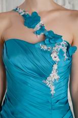 One Shoulder High Low Ruffled Mermaid Skirt Blue Prom Dress