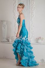 One Shoulder High Low Ruffled Mermaid Skirt Blue Prom Dress